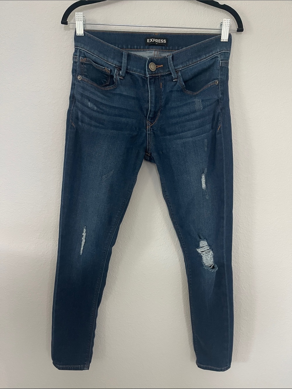Express Women's Indigo Ripped Skinny Jeans Size Supersoft Ankle length Size 6